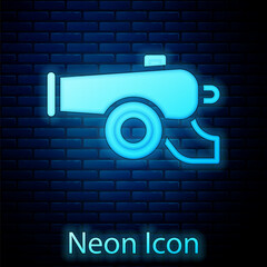 Wall Mural - Glowing neon Ramadan cannon icon isolated on brick wall background. Vector