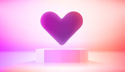 Aufkleber - Studio with vivid hologram glow effect and heart shape. Vector 3d illustration with copy space