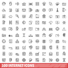 Canvas Print - 100 internet icons set, outline style