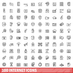 Wall Mural - 100 internet icons set, outline style