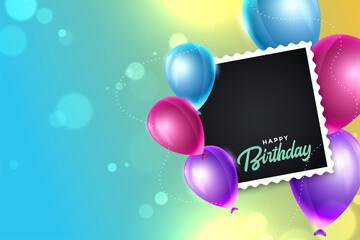 Wall Mural - happy birthday colorful balloons background with photo frame