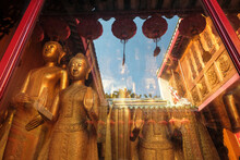 Bangkok, Thailand - January 2022: Buddha Statues In The Buddhist Temple Wat Mangkon Kamalawat On January 7, 2022 In Bangkok, Thailand.