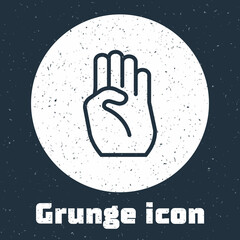 Sticker - Grunge line Indian symbol hand icon isolated on grey background. Monochrome vintage drawing. Vector