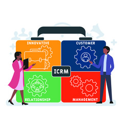 ICRM - Innovative Customer Relationship Management acronym. business concept background.  vector illustration concept with keywords and icons. lettering illustration with icons for web banner, flyer