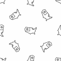 Grey line USA map icon isolated seamless pattern on white background. Map of the United States of America. Vector