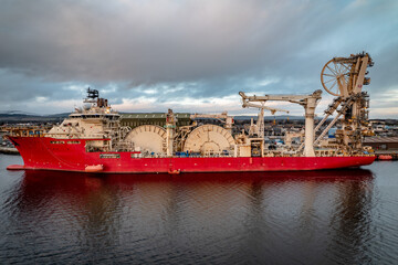 Pipe Laying Ship Used in the Oil and Gas Industry Docked at Port