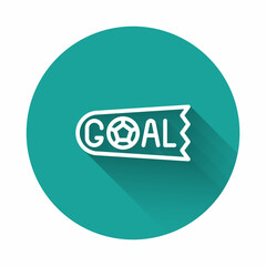 Poster - White line Goal soccer football icon isolated with long shadow background. Green circle button. Vector