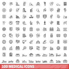 Poster - 100 medical icons set, outline style