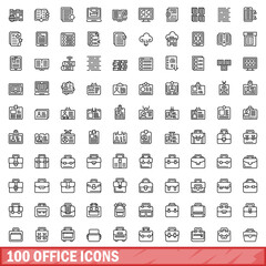 Canvas Print - 100 office icons set, outline style