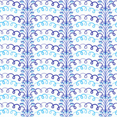 Wall Mural - Seamless pattern in blue tones in style of national cobalt painting on porcelain Floral tiled background for wallpaper, clothes or wrapping paper