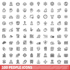 Wall Mural - 100 people icons set, outline style