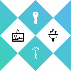 Sticker - Set Picture, Hammer, House key and Washbasin icon. Vector