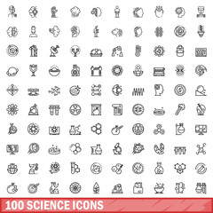 Wall Mural - 100 science icons set, outline style