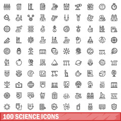 Wall Mural - 100 science icons set, outline style