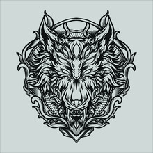 Tattoo And T Shirt Design Black And White Hand Drawn Alien Wolf