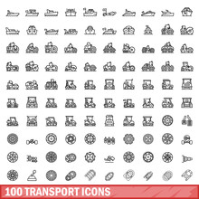 100 Transport Icons Set, Outline Style