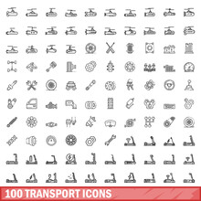 100 Transport Icons Set, Outline Style
