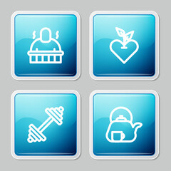 Canvas Print - Set line Sauna and spa procedures, Heart, Dumbbell and Teapot with cup icon. Vector