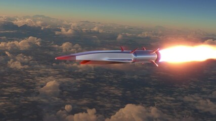 Wall Mural - Hypersonic rocket flies above the clouds