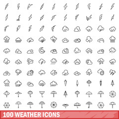 Wall Mural - 100 weather icons set, outline style