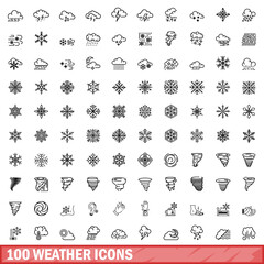 Wall Mural - 100 weather icons set, outline style