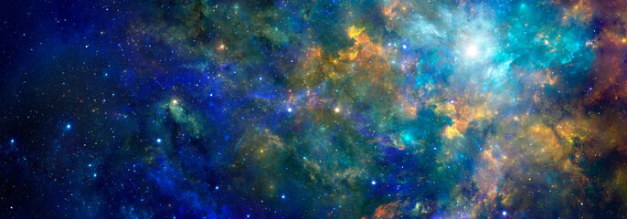 Wall Mural - bright multicolored cosmic background with nebulae and stars