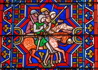 Wall Mural - Colorful Knights Horses Stained Glass Cathedral Bayeux Normandy France