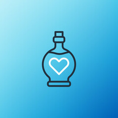 Line Bottle with love potion icon isolated on blue background. Valentines day symbol. Colorful outline concept. Vector