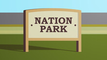 Sign Board City Park And Cityscape Flat Vector Illustration.