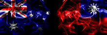Flags Of Australia, Australian Vs Taiwan, Taiwanese, China, Chinese. Smoke Flag Placed Side By Side On Black Background