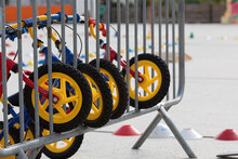 Bicycle Parking Rack With Small, Colorful Bicycles For Children
