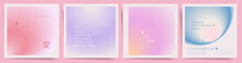 Japanese Means - Love, I Love You. Valentine Day Square Card Covers Or Lovely Post Template Design Set. Modern Aesthetic Japanese Gradient Graphic Backgrounds. Pale Pink, Purple, Blue Vibrant Colors.