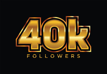 3d golden 40k followers social media celebration design. Vector illustration