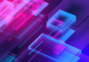 Wall Mural - abstract 3d blue purple color blockchain isometric digital technology texture background.