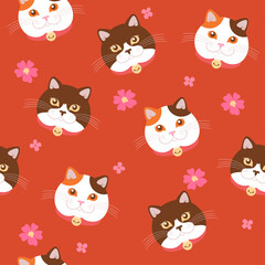 Wall Mural - Seamless pattern with cute cats and flowers. Vector graphics.