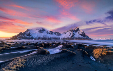 Wall Mural - Famous Stokksness beach in Iceland during sunset