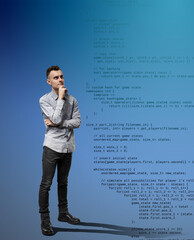 software developer examining code