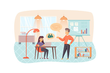 Aufkleber - Colleagues at business training scene. Employees learn to improve company financial profit. Improve professional skills, career growth concept. Illustration of people characters in flat design