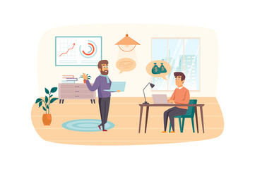 Aufkleber - Business training scene. Employees learn to improve company financial profit, discuss strategy. Professional skills, career growth concept. Illustration of people characters in flat design