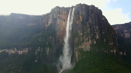 Wall Mural - Panoramic aerial view of Angel Fall world's highest waterfall in Venezuela national park