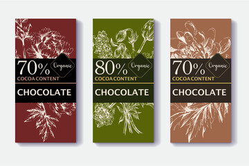 set of chocolate package template design with hand drawn flower illustrations