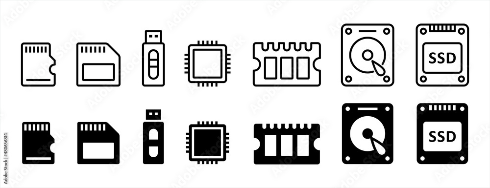 Computer hardware icons. Digital data storage icon vector. Stock Vector ...