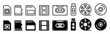 Digital Data Storage Icons Set. Memory Data Media Accessories Icons Set.