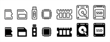 Computer Hardware Icons. Digital Data Storage Icon Vector.