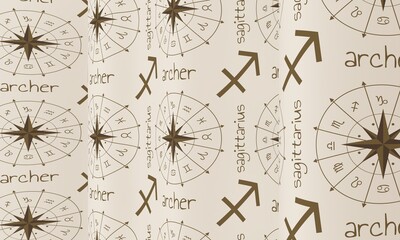 Wall Mural - Waved background with Archer zodiac symbol icon. 3D Render
