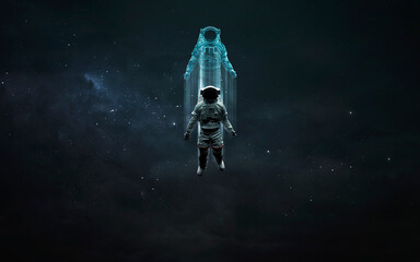Wall Mural - Astronaut and his soul in deep space. 3D sci-fi art. Elements of image provided by Nasa