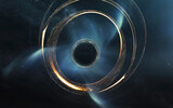 Fototapeta  - Black hole absorbing light in deep space. 5K realistic science fiction art. Elements of image provided by Nasa