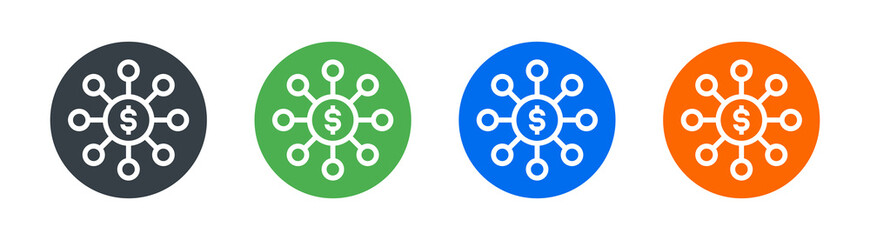 Sticker - Distributed dollar money icon. Financial investment concept.