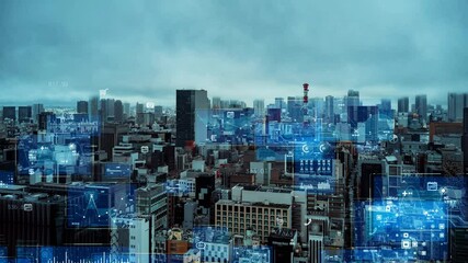 Fototapete - Smart city and communication network concept. Digital transformation.