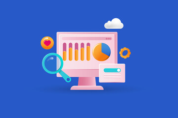 Wall Mural - seo, data information analytics, business and financial report statistics, cloud data computing conc